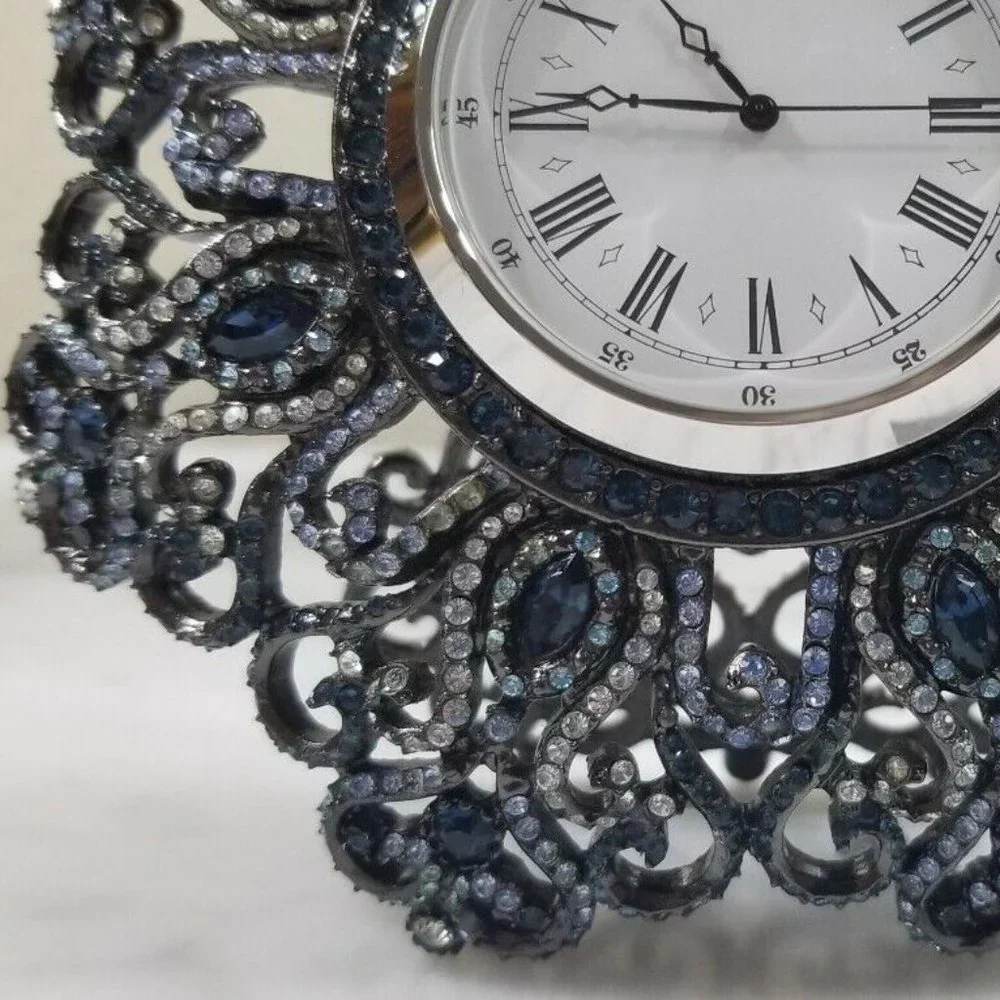 RARE JAY STRONGWATER TIARA CROWN CLAIR DE LUNE CRYSTAL ENAMEL DESK MANTLE CLOCK